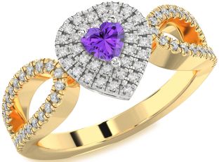 Diamond Amethyst Platinum & Yellow Gold Heart Pave Promise Ring