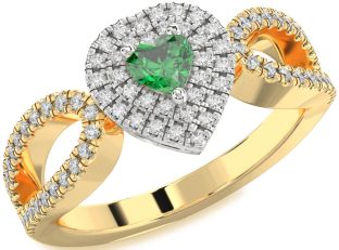 Diamond Emerald Platinum & Yellow Gold Heart Promise Ring