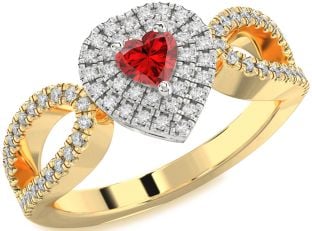 Diamond Ruby Platinum & Yellow Gold Heart Promise Ring