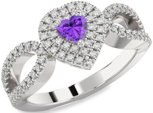 Diamond Amethyst Silver Heart Pave Promise Ring