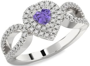 Diamond Amethyst Platinum Heart Pave Promise Ring