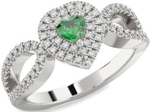 Diamond Emerald Platinum Heart Promise Ring