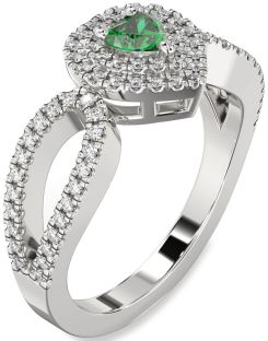 Diamond Emerald White Gold Heart Pave Promise Ring