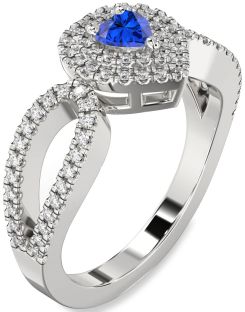 Diamond Blue Sapphire Platinum Heart Pave Promise Ring
