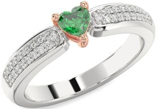 Diamond Emerald White Rose Gold Heart Promise Ring