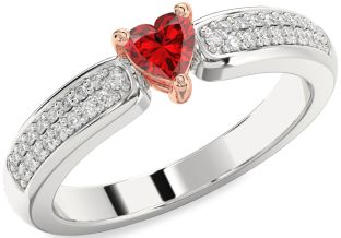 Diamond Ruby White Rose Gold Heart Promise Ring