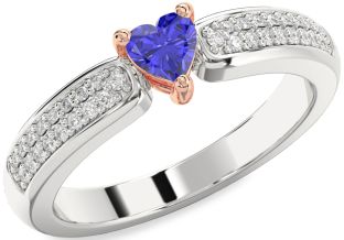 Diamond Amethyst Platinum & Rose Gold Heart Pave Promise Ring