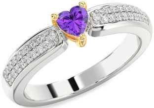 Diamond Amethyst Platinum & Yellow Gold Heart Pave Promise Ring