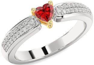 Diamond Ruby Silver & 10K gold Heart Promise Ring