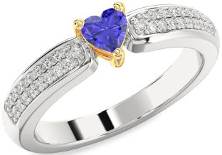 Diamond Amethyst Platinum & Yellow Gold Heart Pave Promise Ring