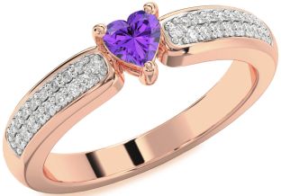 Diamond Amethyst Rose Gold Heart Pave Promise Ring