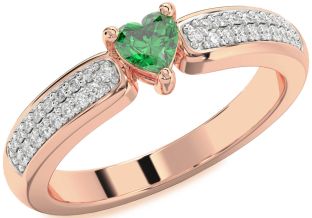 Diamond Emerald Rose Gold Heart Promise Ring