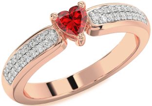 Diamond Ruby Rose Gold Heart Promise Ring