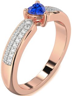 Diamond Blue Sapphire Rose Gold Heart Pave Promise Ring