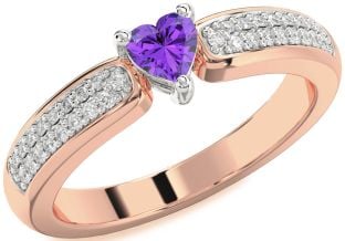 Diamond Amethyst Platinum & Rose Gold Heart Pave Promise Ring