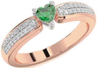 Diamond Emerald White Rose Gold Heart Promise Ring