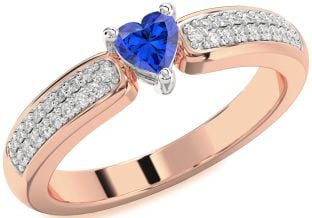 Diamond Blue Sapphire Rose Gold Silver Heart Pave Promise Ring