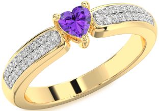 Diamond Amethyst Gold Heart Pave Promise Ring