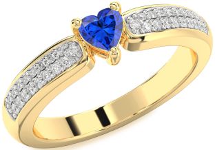 Diamond Blue Sapphire Gold Heart Promise Ring