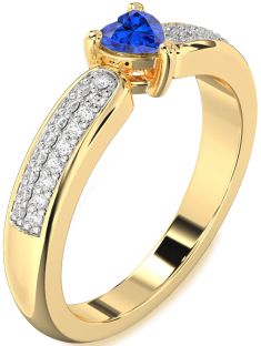 Diamond Blue Sapphire Gold Heart Pave Promise Ring
