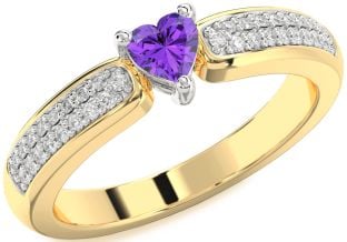 Diamond Amethyst Platinum & Yellow Gold Heart Pave Promise Ring
