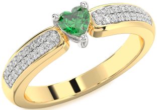 Diamond Emerald Platinum & Yellow Gold Heart Promise Ring