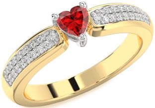 Diamond Ruby White Yellow Gold Heart Promise Ring