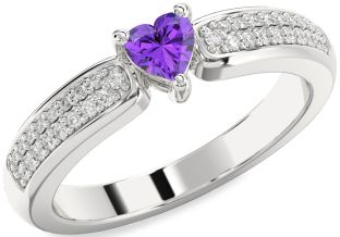 Diamond Amethyst Silver Heart Pave Promise Ring