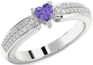 Diamond Amethyst Platinum Heart Pave Promise Ring