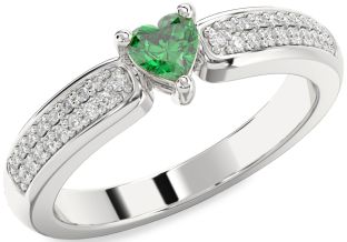 Diamond Emerald White Gold Heart Promise Ring