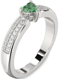 Diamond Emerald White Gold Heart Pave Promise Ring