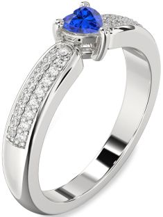 Diamond Blue Sapphire Platinum Heart Pave Promise Ring