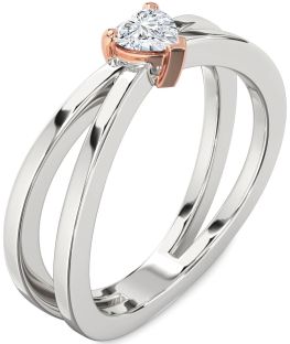 Diamond Silver & 10K Rose Gold Heart Promise Ring