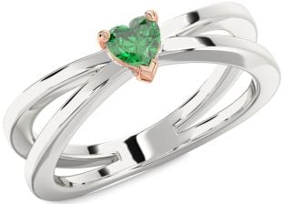 Emerald White Rose Gold Heart Promise Ring