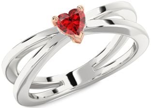 Ruby White Rose Gold Heart Promise Ring