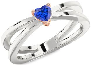 Blue Sapphire Platinum & Rose Gold Heart Promise Ring