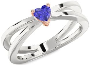 Amethyst Platinum & Rose Gold Heart Promise Ring