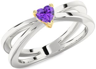 Amethyst Platinum & Yellow Gold Heart Promise Ring