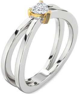 Diamond Silver & 10K gold Heart Promise Ring
