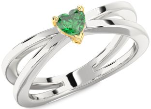 Emerald Silver & 10K gold Heart Promise Ring