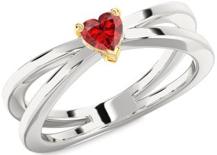 Ruby Silver & 10K gold Heart Promise Ring