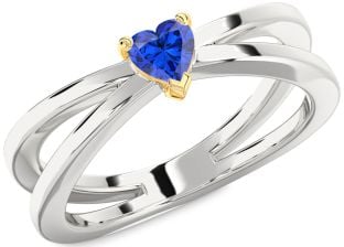 Blue Sapphire Silver & 10K gold Heart Promise Ring