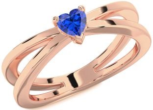 Blue Sapphire Rose Gold Silver Heart Promise Ring