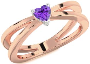 Amethyst Platinum & Rose Gold Heart Promise Ring