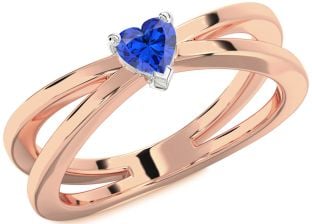 Blue Sapphire White Rose Gold Heart Promise Ring