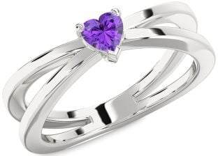 Amethyst Silver Heart Promise Ring