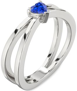 Blue Sapphire Platinum Heart Promise Ring