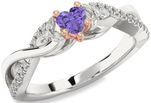 Diamond Amethyst Platinum & Rose Gold Heart Infinity Promise Ring