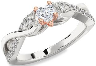 Diamond Platinum & Rose Gold Heart Knot Flower Ring