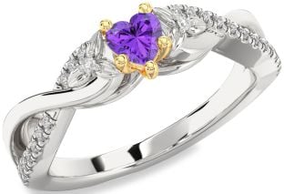 Diamond Amethyst Platinum & Yellow Gold Heart Infinity Promise Ring